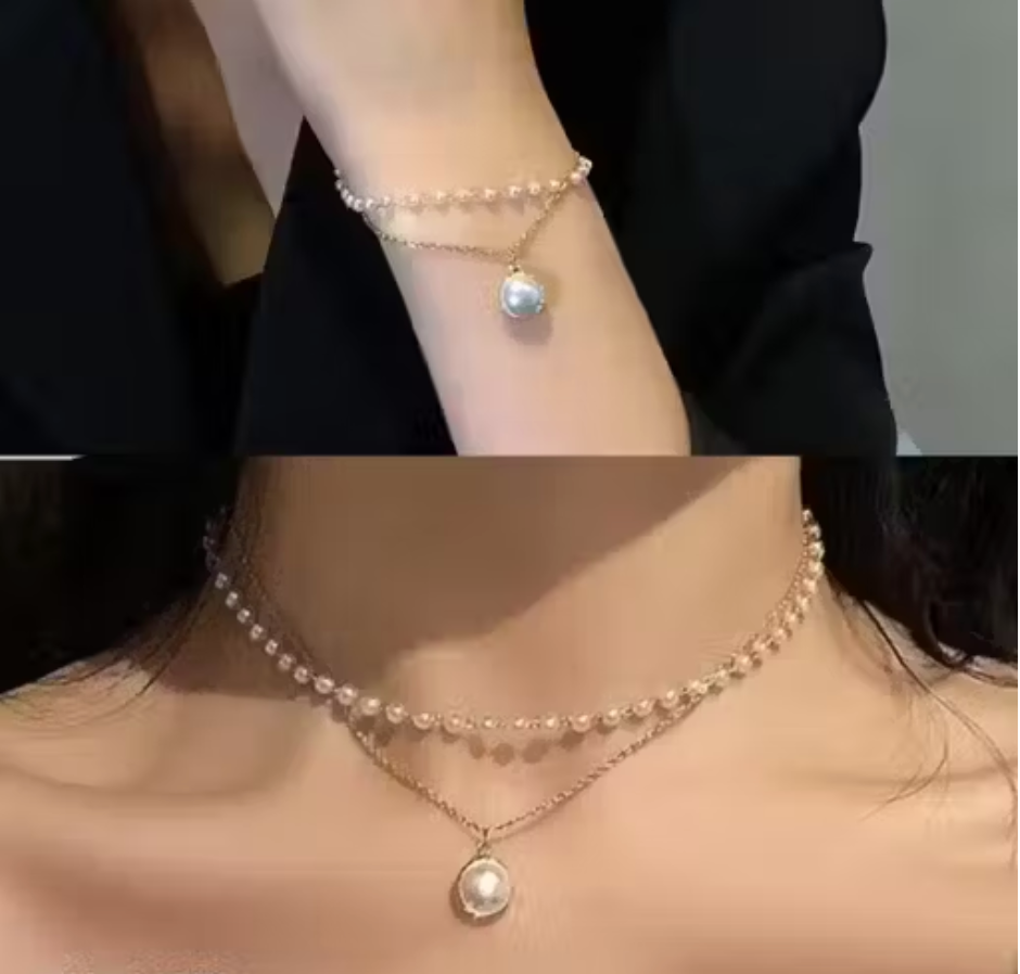 Perky Pearl Layered Bracelet & Necklace Set