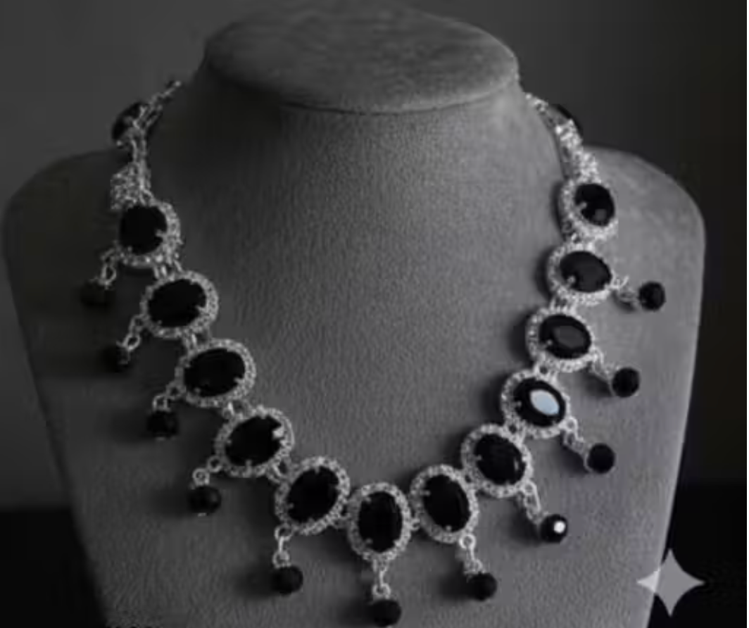 Designer Black Crystal Choker Jewellery Set for Party/Wedding