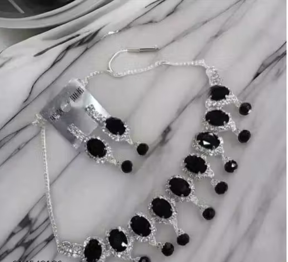 Designer Black Crystal Choker Jewellery Set for Party/Wedding