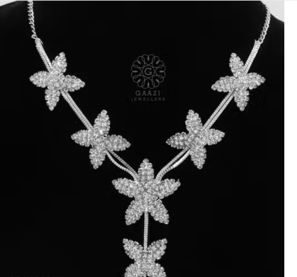 Premium Jewellery Set for Women – Silver Stone Necklace with Earrings | Wedding Collection