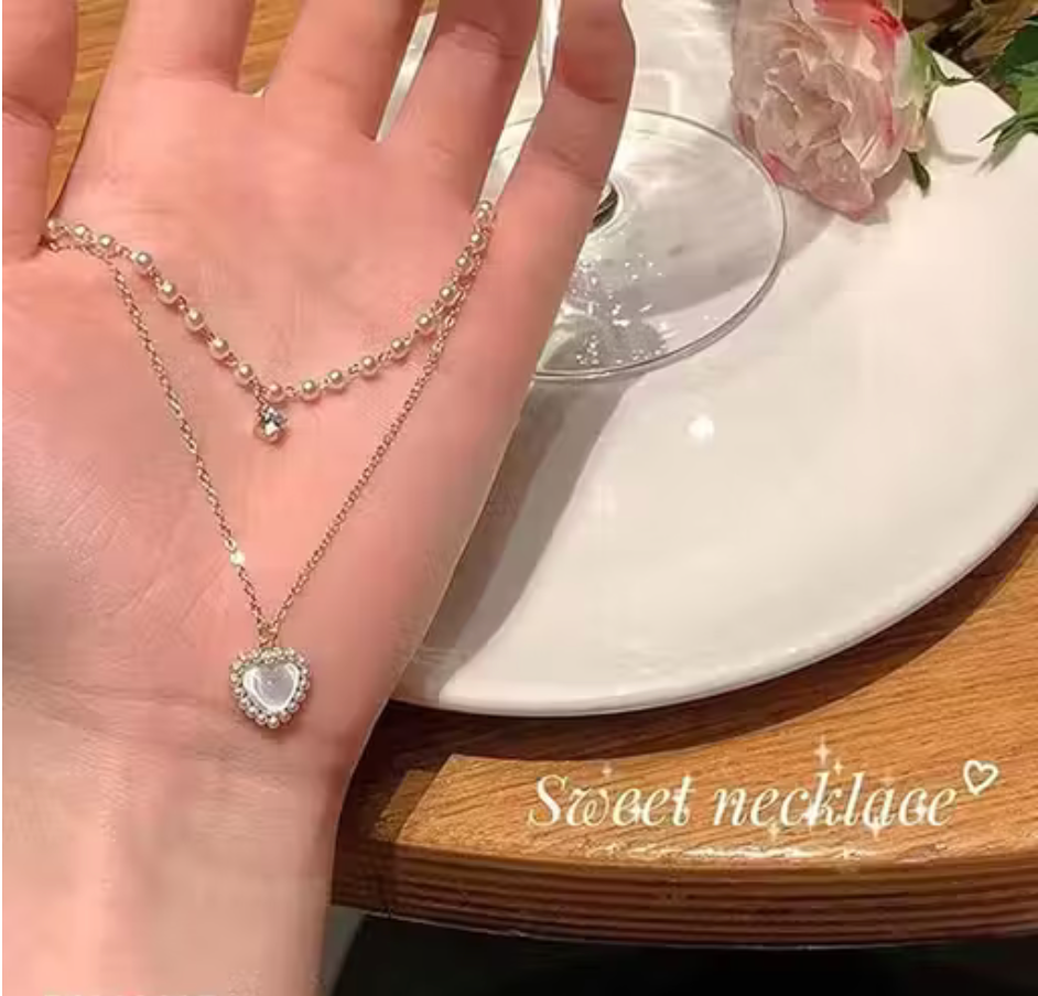 Combo of 2 Trendy Heart Pendant Necklace & Long Crystal Bow Drop Earrings