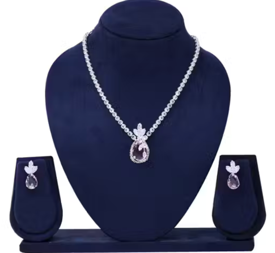 Pink Necklace Pendant Set|stone pendant|Elegant Pendant |Party wear|