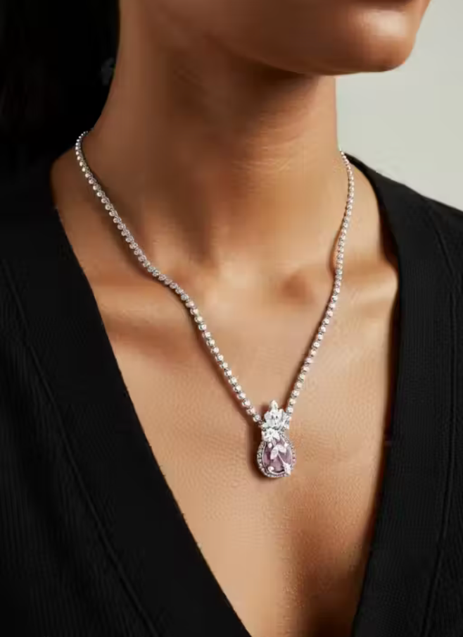 Pink Necklace Pendant Set|stone pendant|Elegant Pendant |Party wear|