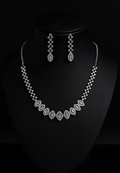 Silver Plated American Diamond Choker Necklace with Earrings Set for Women & Girls