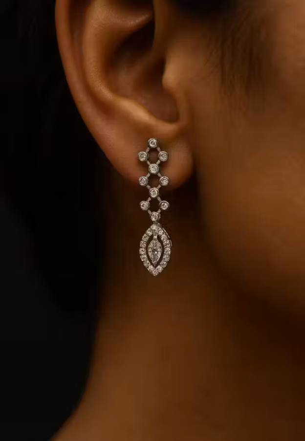 Silver Plated American Diamond Choker Necklace with Earrings Set for Women & Girls