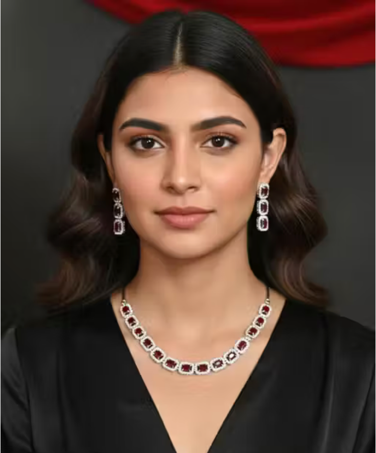 Elegant Ruby Red Stone Necklace Set with Earrings for Women | Silver-Plated Crystal Choker Jewelry