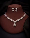 Silver Plated Necklace Set With American Diamond